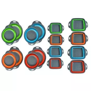 Round Square Foldable Silicone Colander Fruit Vegetable Washing Basket Strainer Collapsible Drainer Handle Kitchen Bar Tools S