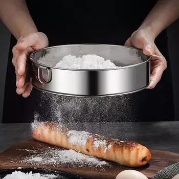 Round Stainless Steel Fine Mesh Strainer Flour Sieve Sifter Large Juice Rice Food Filter Drainer Baking Pastry Kitchen Tools
