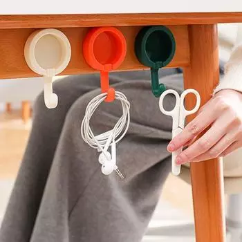 Round Sticky Hooks Punch-Free Key Holder Multifunctional Foldable Hooks Kitchen белый