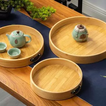 Round Storage Tray, Multiple Sizes with Metal Handles, Perfect for Food Drinks Coffee Tea, Cake, Cheese, Bread, etc., Kitchen