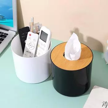 Round Tissue Box Creative Simple Living Room Household Tissue Box Napkin Box Remote Control Storage Box Roll Paper Box белый