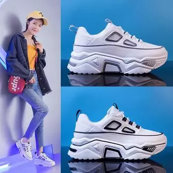 Round Toe High Quality Women Casual Shoes Spring and Autumn Lace Up Ladies Platform Shoes Round Toe White Casual Sneakers 5 чёрный
