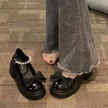 Round Toe Kawaii Lolita Shoes Woman Casual Elegant Pure Color Bow Pumps Non-slip Korean Style Medium Heel Shoes Chic Summer 2024 35
