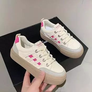 Round Toe Retro Thick Soled Board Shoes for Women Spring Autumn New Style Fashionable Flat Bottomed Casual Small White Shoes 35 темно-синий