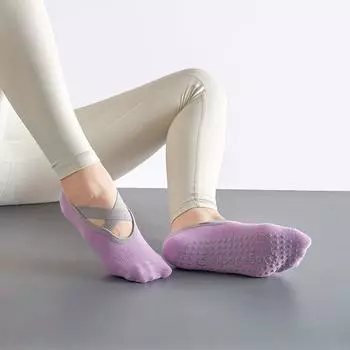Round Toe Shoelace Yoga Socks Women s Professional Non Slip Beginner Pure Cotton Pure Cotton Sweat Absorbing Yoga Supplies Dance Pantyhose Purple