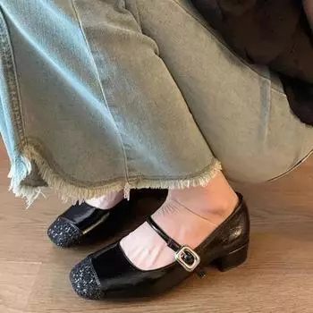 Round Toe Spring/autumn Mary Janes Solid Buckle Strap Women s Shoes on Sale 2024 High Quality Bling Fashion Flats Sapatos Rasos 35 чёрный