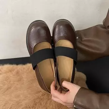 Round Toe Spring/autumn Solid Flats Slip-on Novelty Shoes Female 2025 Hot Sale Low Heel Shallow Fashion Flats Sapatos Baixos 35 чёрный