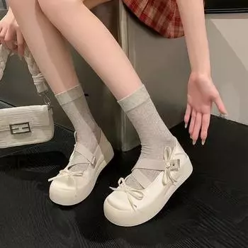 Туфли JK Lolita Mary Jane с круглым носком и толстой подошвой для женщин, милые балетки с бантом, удобные универсальные повседневные мокасины для женщин 36 розовый