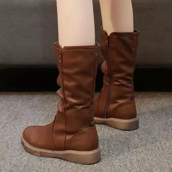 Round Toe Women s Half High Boots Elegant With Low Heels New In Ladies Mid Calf Shoes Boot Work Demi-season Chic Quality 2024 Pu 37