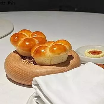 Round Wooden Dessert Plate Dinner Plates Sushi Plate Wood Discs Fruit Bowl Dim Sum Dish Snack Trays Cake Pan Decorate The Plates