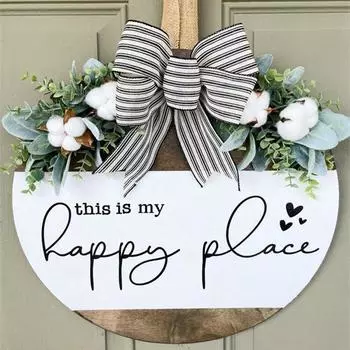 Round wooden listing bow decoration welcome sign home wall charm country house number