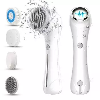 Routop вибрационное очищающее средство для кожи Глубокое очищение 4 водонепроницаемые насадки USB с аккумулятором, белые