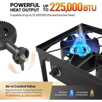 ROVSUN 3 Burner Propane Gas Stove, 225,000 BTU High Pressure Outdoor Camping Burner, CSA Listed Regulator, Picnic Cooker Perfect