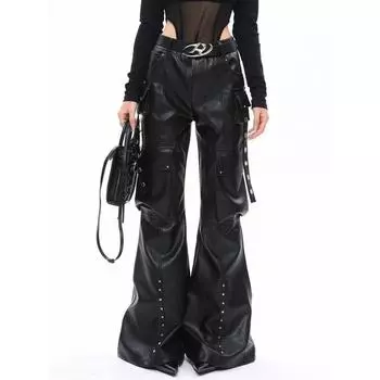 Roy11 Niche Style Sexy High Waist Bootcut Leather Pants Black S (10 pieces left)