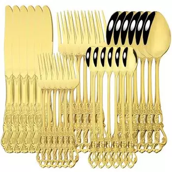 Royal 6/30 шт. золотая столовая посуда, нож, вилка, длинные ложки для льда, столовые приборы, набор столовых приборов из нержавеющей стали, кухонное серебро, набор посуды серебряный