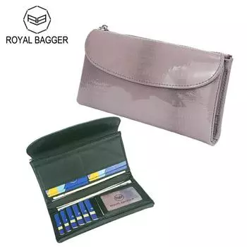 Royal Bagger из натуральной воловьей кожи, длинные кошельки для женщин, лакированный кожаный кошелек-клатч, модный винтажный кошелек для монет, держатель для карт 1557