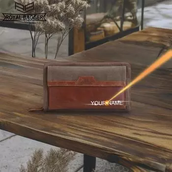 Royal Bagger RFID водонепроницаемый холст + натуральная коровья кожа клатч для мужчин большой емкости кошелек кошелек ретро кошельки для монет 1417