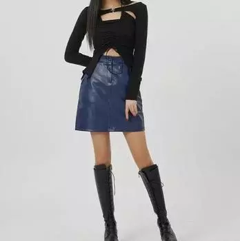 Юбка королевского синего цвета для вечеринок, женская, уникальная, подлинная, дизайнерская, облегающая, из кожи ягненка S синий