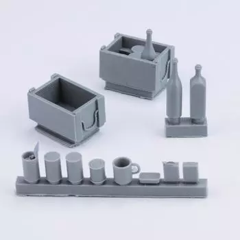 Royal Model Diorama Accessories Wooden Bottle Set Unpainted Resin Kit RM1037 1/16 Box/Canned Food/Glass (12 pieces)