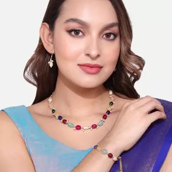 Королевский комплект ожерелья, комплект ожерелья с камнем Джайпури, ожерелье с зеленым изумрудом Джайпури, индийские свадебные украшения L белый