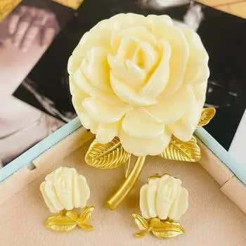 Роза Брошь Серебряные игольчатые серьги Гравировка Ремесло Средневековая мода Булавки Серьги Туман Золотые аксессуары