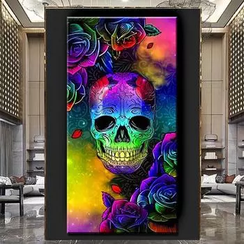 Роза Череп Алмазная картина 5D алмазная живопись Хэллоуин Портрет Наборы для вышивки крестом Полная дрель Вышивка Мозаика Картина Декор S285 Full Round 30x60CM
