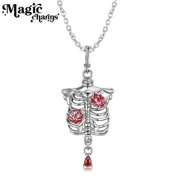 Роза череп скелет ниша дизайн источник s925 серебро эмаль ожерелье кулон кулон