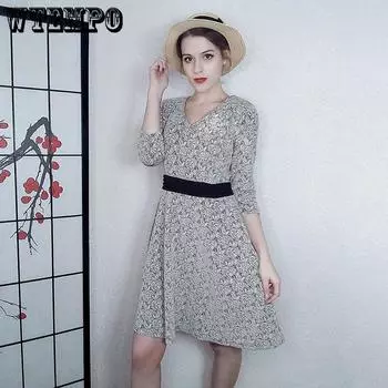 Роза Цветочные платья для женщин V Шея Slim Большой Подол с коротким рукавом Платье Boho Maxi Платья Весна Осень Повседневная Женская одежда S бежевый
