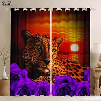 Роза Цветок Тигр Животное 3D Печать Шторы Ретро Стиль Гостиная Кухня Спальня Шторы Украшение Окна Шторы 2 Шт. W50xH130(CM)x2PCS&Grommet Top