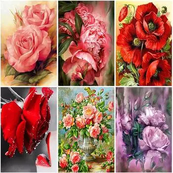 Роза DIY 5D алмазная живопись вышивка крестиком полная круглая мозаика из смолы красивый цветок Алмазная вышивка стразы домашний декор Full Round 20x30CM