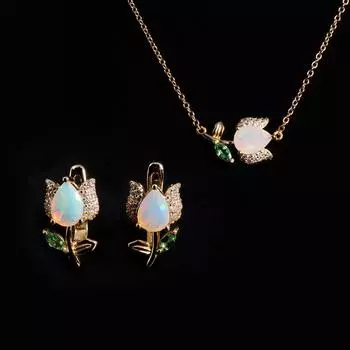 Роза дизайн милые серьги для девочек ожерелье с натуральным опалом и цаворитом серебряные украшения для девочек хороший подарок s белый