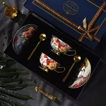 Роза Керамический Костяной Фарфор Кофейная Чашка Блюдце Набор Ретро Британский Набор для Послеобеденного Чая Чайная Чашка Подарочная Коробка Подарок 220ml
