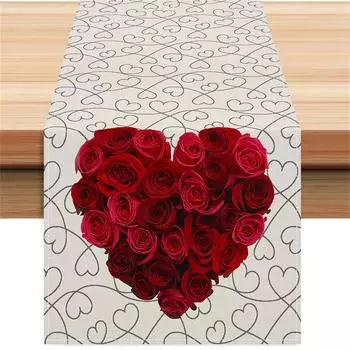 Роза Льняной Настольный Флаг День Святого Валентина Украшение Стола Скатерть Подушка Скатерть Домашняя Ткань One Size