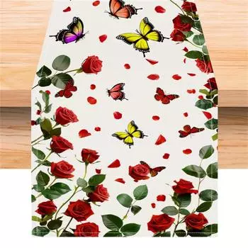 Роза Льняной Настольный Флаг День Святого Валентина Украшение Стола Скатерть Подушка Скатерть Домашняя Ткань One Size