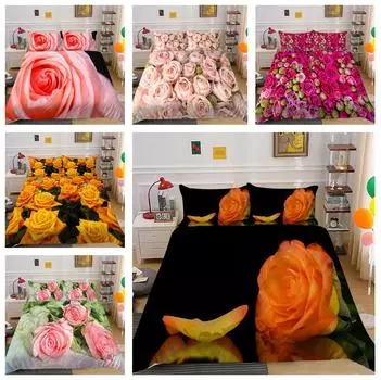 Роза постельное белье для женщин King Queen Bed Down пододеяльник наволочка 2/3 шт 3D печатный парный цветок покрывало домашний текстиль подарок DE 100x135cm