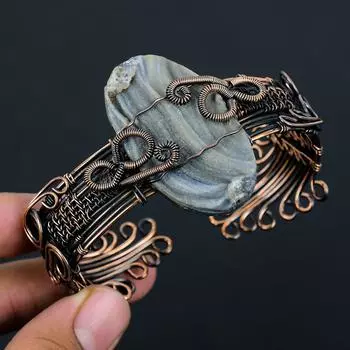 Роза пустыни Druzy Чистая медная проволока, обернутая ювелирным браслетом ручной работы, регулируемый браслет для подарка Adjustable серый