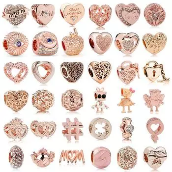 Роза Робот Любовь Сердце Мама Медведь Ключ Замок Шарик Подходит Подвески Браслет Женщины Оригинальные Бусы Ювелирные Изделия
