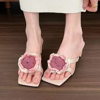 Роза, роза! Босоножки на толстом каблуке с китайским цветком, женские босоножки на среднем каблуке 2024 года от Muller 35