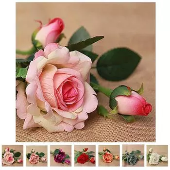 Роза Шелковая ткань Моделирование искусственных цветов Реальный свадебный домашний декор 5
