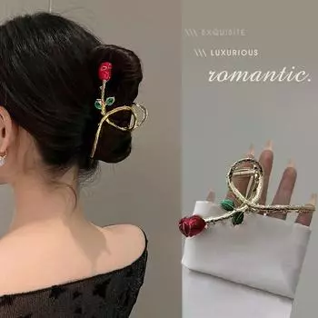 Роза-тюльпан в виде акулы, модный элегантный женский винтажный коготь для волос из сплава, металлический головной убор с цветком для милых девушек, аксессуары, подарки