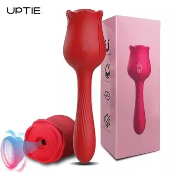 Роза Вибратор Присоска для клитора Женский вакуумный стимулятор сосков Вибрирующий фаллоимитатор Вагина 2 в 1 Секс-игрушки Товары для женщин Взрослые 18 Red Box