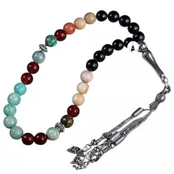 Розарий Девы Амазонит, Яшма, Красный Агат, Хризоколла, Черный Турмалин