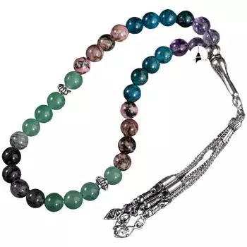 Розарий Тельца Аметрин, Голубой апатит, Родонит, Рутиловый кварц, Зеленый авантюрин