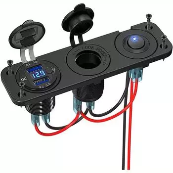 Розетка из алюминиевого сплава, двойная быстрая зарядка 3,0 с кулисным переключателем и светодиодным вольтметром для автомобильной лодки 12-24 В красный