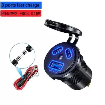 Розетка USB C, 12 В, двойной PD, 45 Вт, USB-C и QC3.0, USB-порт, автомобильное зарядное устройство с переключателем для автомобиля, лодки, морского грузовика, мотоцикла синий