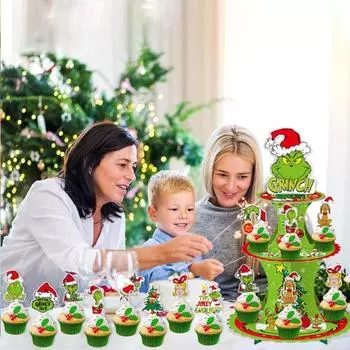 Рождественская 3-х уровневая подставка для кексов, набор украшений для кексов в виде башенки с зеленым эльфом