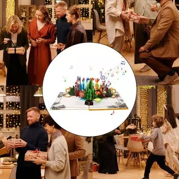 Рождественская 3D-музыкальная поздравительная открытка с огнями, праздничная открытка-сюрприз с конвертом, складная открытка