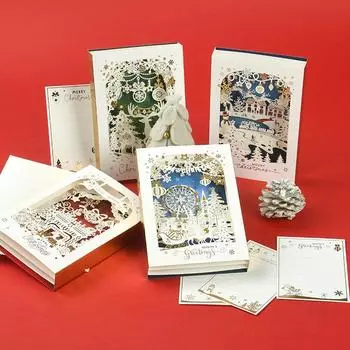 Рождественская 3D-открытка, креативная маленькая открытка, изысканный и премиальный подарок на Рождество, украшение в виде лося, золотая поздравительная открытка 2024 зелёный