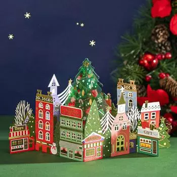 Рождественская 3D-открытка, поздравительная открытка, резьба по бумаге, праздничное украшение, орнамент, горячее тиснение, далекий горный городок, 3D-открытка с благословением