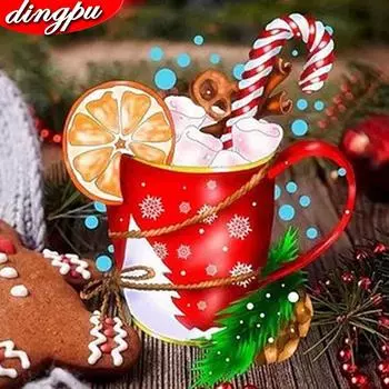 Рождественская 5d Алмазная картина Мультфильм Кофейная чашка Полный круглый Алмазная мозаика Алмазная вышивка 30x30CM